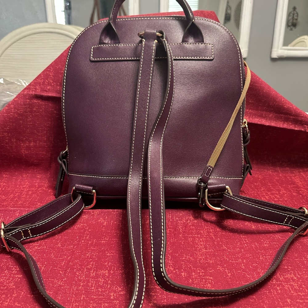 Dooney & Bourke Purple Backpack with Gold Accents - Picture 5 of 7